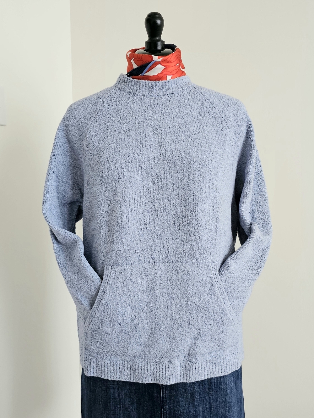 J.Jill Pure Jill Blue Bouclé Knit Sweater Cozy Textured Sweatshirt Pocket PM